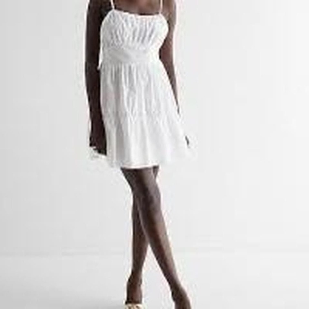 Express‎ White Mini Dress Womens XS Tiered Spaghetti Strap 027820726